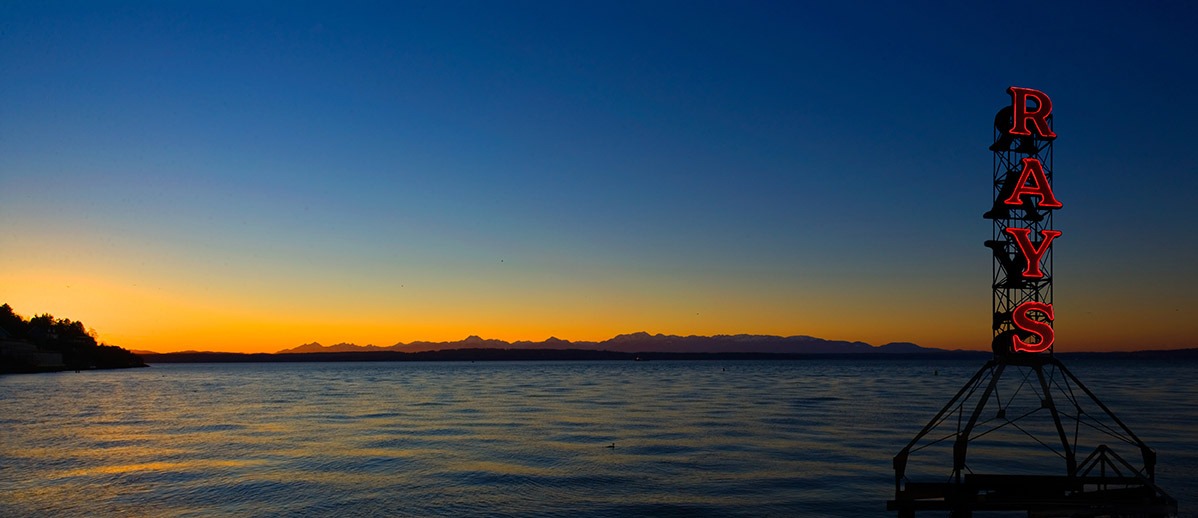 Ray's Boathouse waterfront sunset view Seattle WA